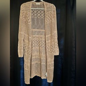 Sweet Envy Beige Crochet Duster Long Cardigan